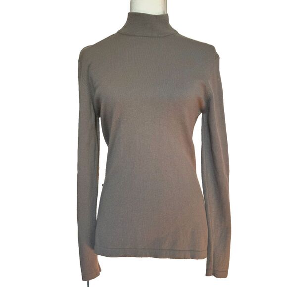 Saks Fifth Avenue mocha 100% cashmere zip mockneck sweater Women’s M minimalist - Picture 1 of 8
